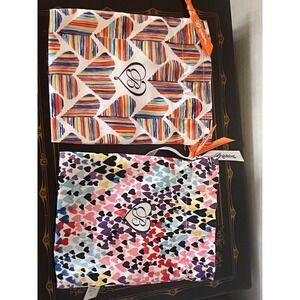 (2) Brighton Jewelry Trinket Pouch Fabric Bag 6 x 4.75" Rainbow Hearts & Stripes
